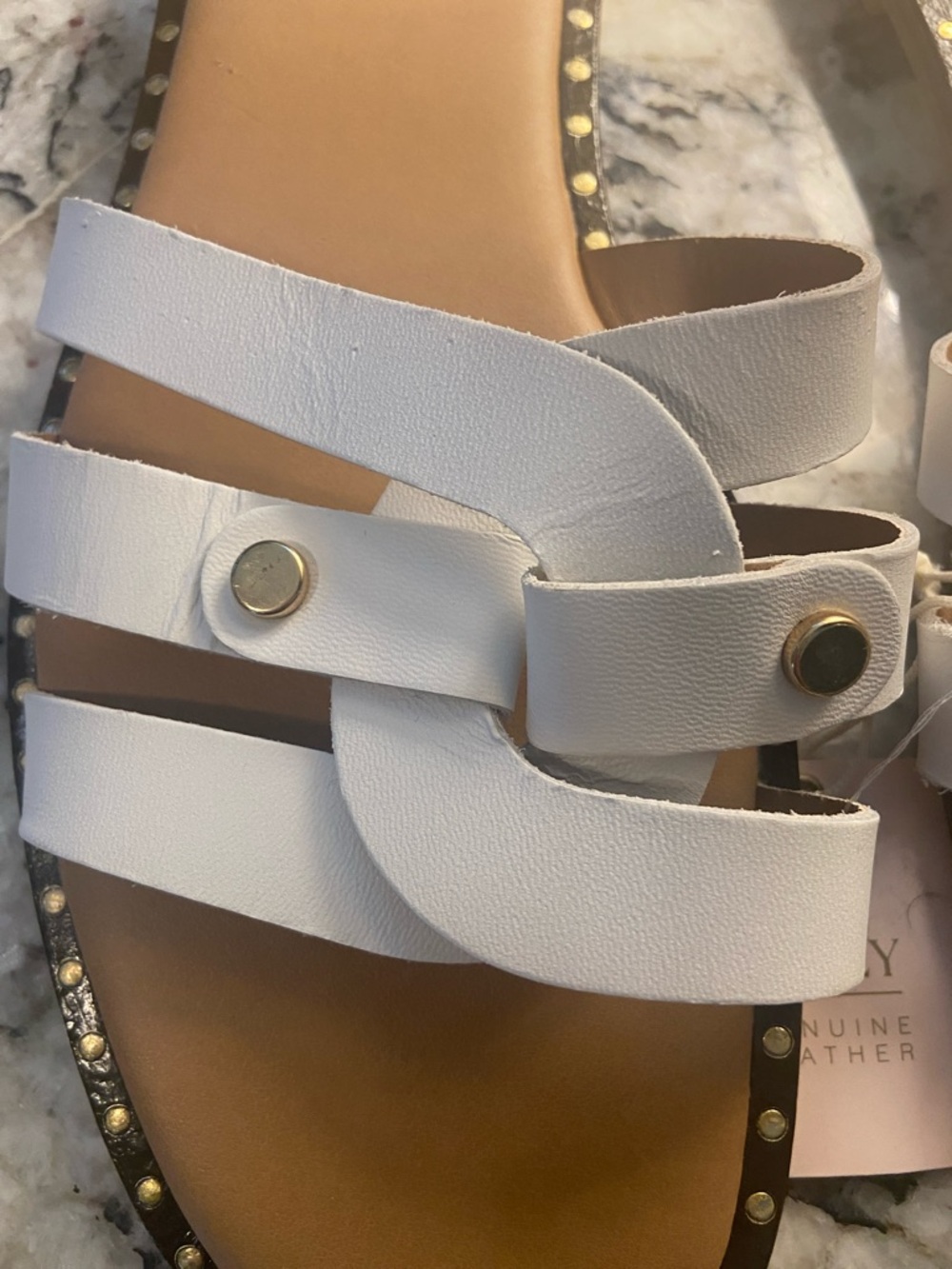 Mila Paoli White Leather Studded Slide Sandals Woman’s Size 9.5 - Picture 4 of 6